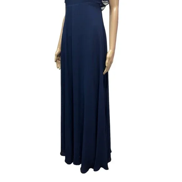 Lulus Metropolitan Navy Blue Ruffled Maxi Dress Large V Neck Sleeveless - Picture 15 of 16